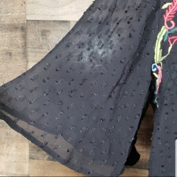 Zara] Black Embroidered Dotted Mesh Top XS - Picture 6 of 7